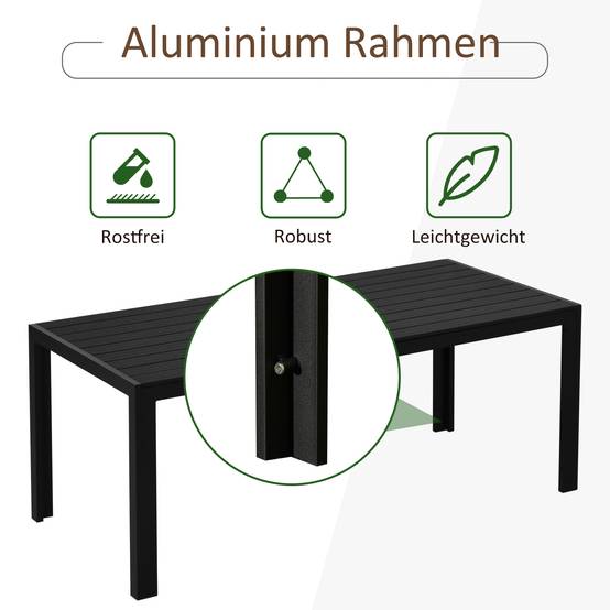 Table de jardin en plastique aspect bois résistante aux intempéries, surface antidérapante multifonction balcon terrasse camping, noire 190x84,5x72 cm - Image 4