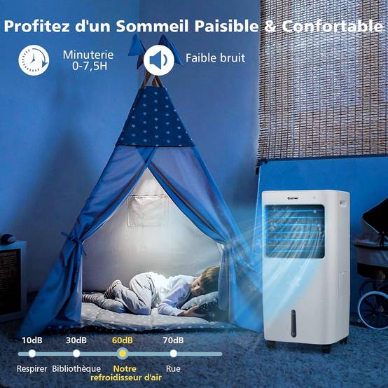 COSTWAY Rafraîchisseur d'Air Mobile 4 en 1 65W Réservoir 20L Ventilateur Humidificateur Oscillation 40° 3 Modes 4 Vitesses Minuterie 7,5H, 2 Glacières - Image 6