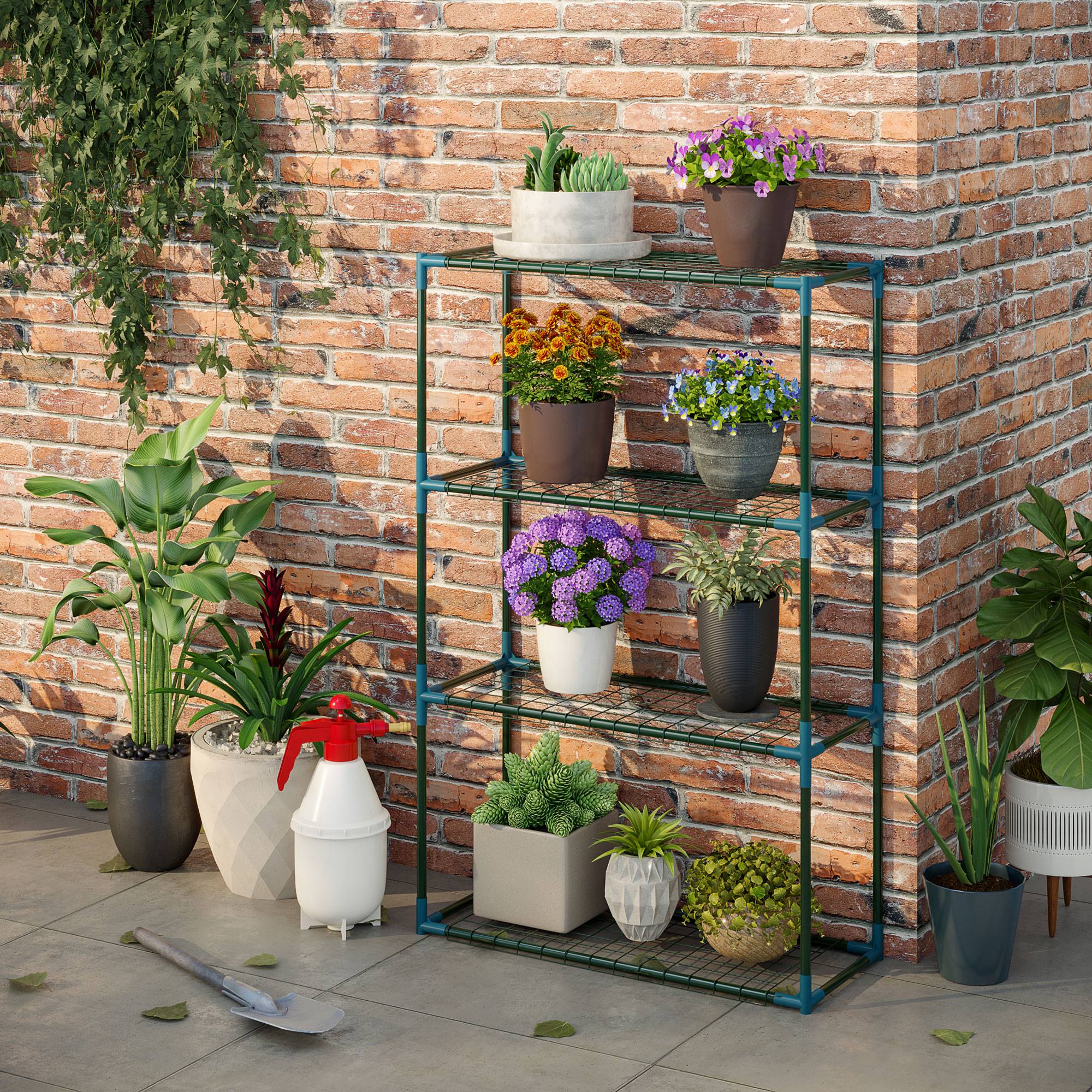 Lot 2 étagères à plantes métal pour balcon intérieur 4 niveaux modulables 70x27x110cm vert - ComfortXL Outdoor Living - Image 9