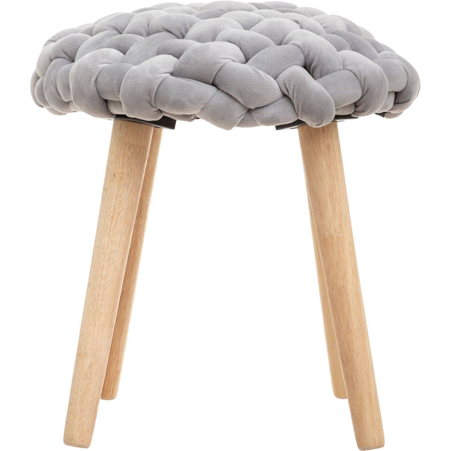 Tabouret pied en Bois et Assise Tricot Velours Gris - Imagen 2