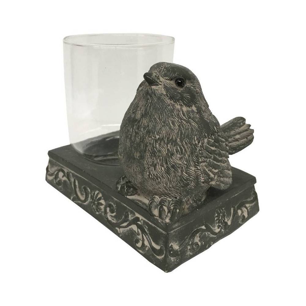 Chemin De Campagne - Bougeoir oiseau en résine anthracite et verre 12 x 8 x 10 cm Chemin de campagne - Imagen 1
