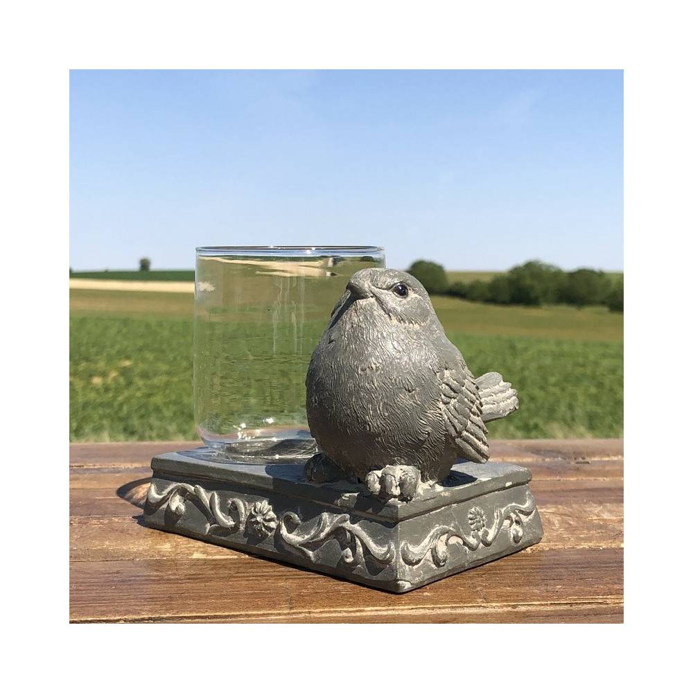 Chemin De Campagne - Bougeoir oiseau en résine anthracite et verre 12 x 8 x 10 cm Chemin de campagne - Imagen 2