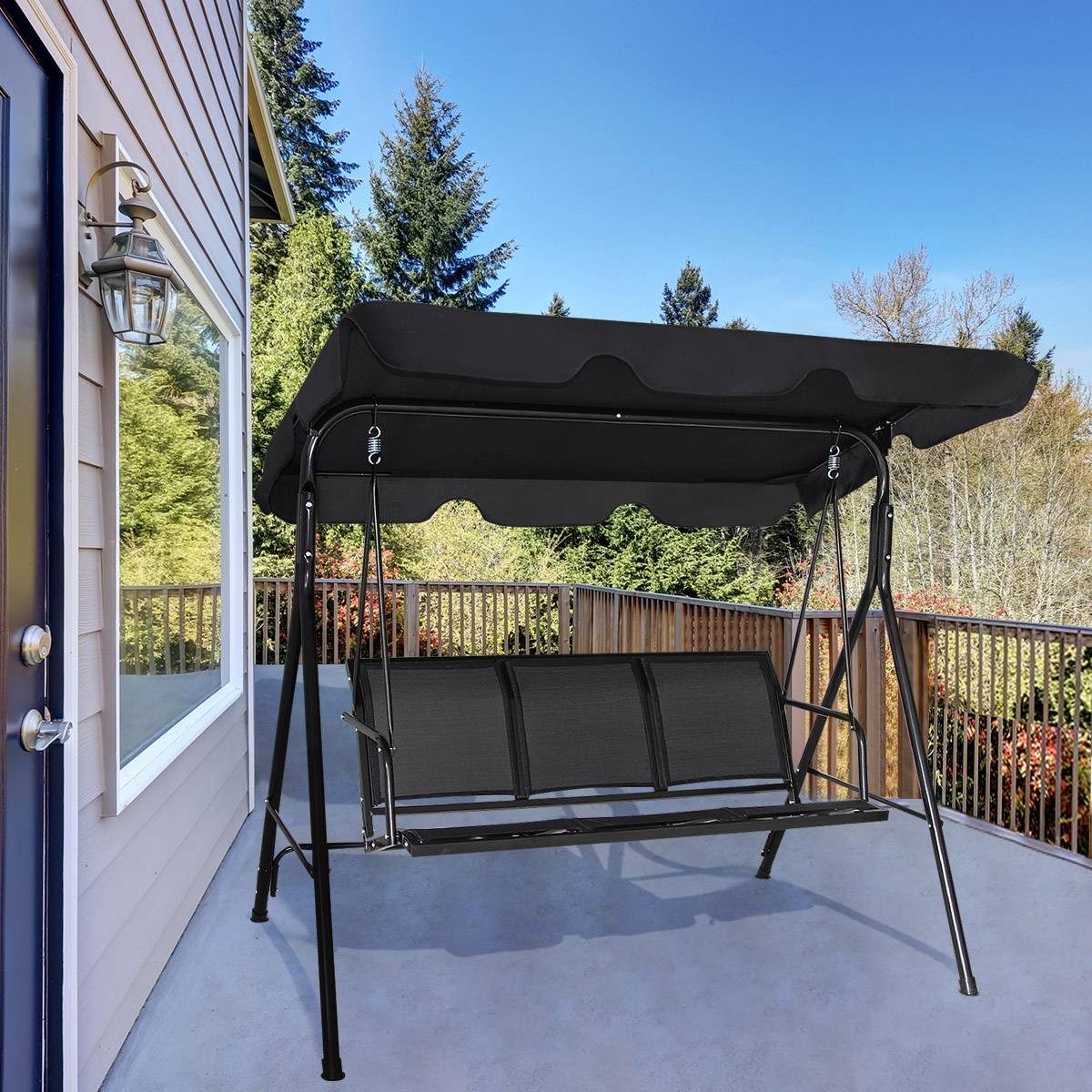 Balancelle de Jardin 3 Places Toile Anti-UV et Cadre Antirouille en Polyester et Acier, 173x119x152cm, Noir F70R - Image 2