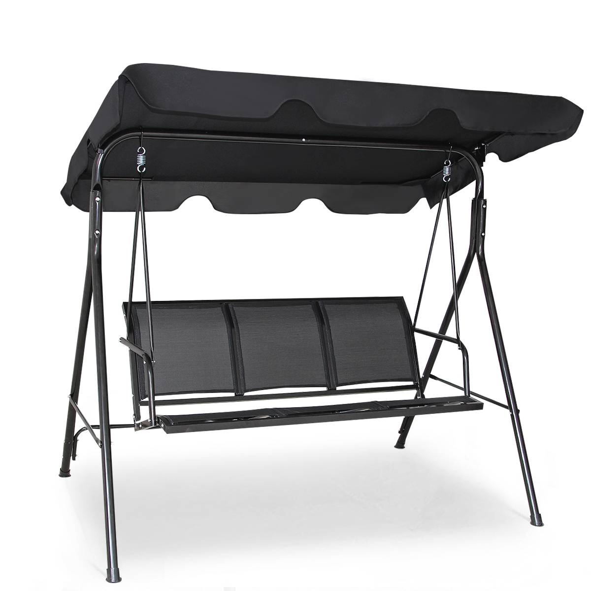 Balancelle de Jardin 3 Places Toile Anti-UV et Cadre Antirouille en Polyester et Acier, 173x119x152cm, Noir F70R - Image 1