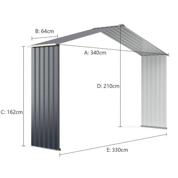 Helloshop26 - Extension d’abri de jardin en métal pour vélo 340 x 64 x 210 cm gris - Imagen 4