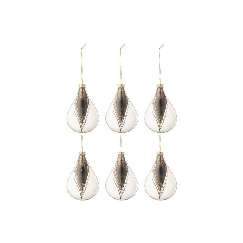 J-Line - Boite de 6 boules de Noël en verre vert 7.3x7.3x11 cm - J-Line - Image 1