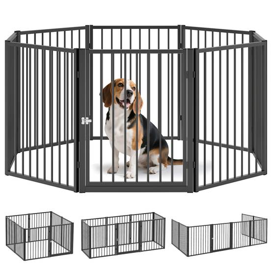 Parc pour chien à 8 panneaux, 60 x 76 cm, pour chiens de petite et moyenne taille, utilisation intérieure et extérieure, noir. - Image 1