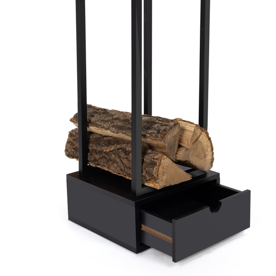 Range bûches vertical acier noir H. 125 CM avec tiroir pour cheminée - Image 6