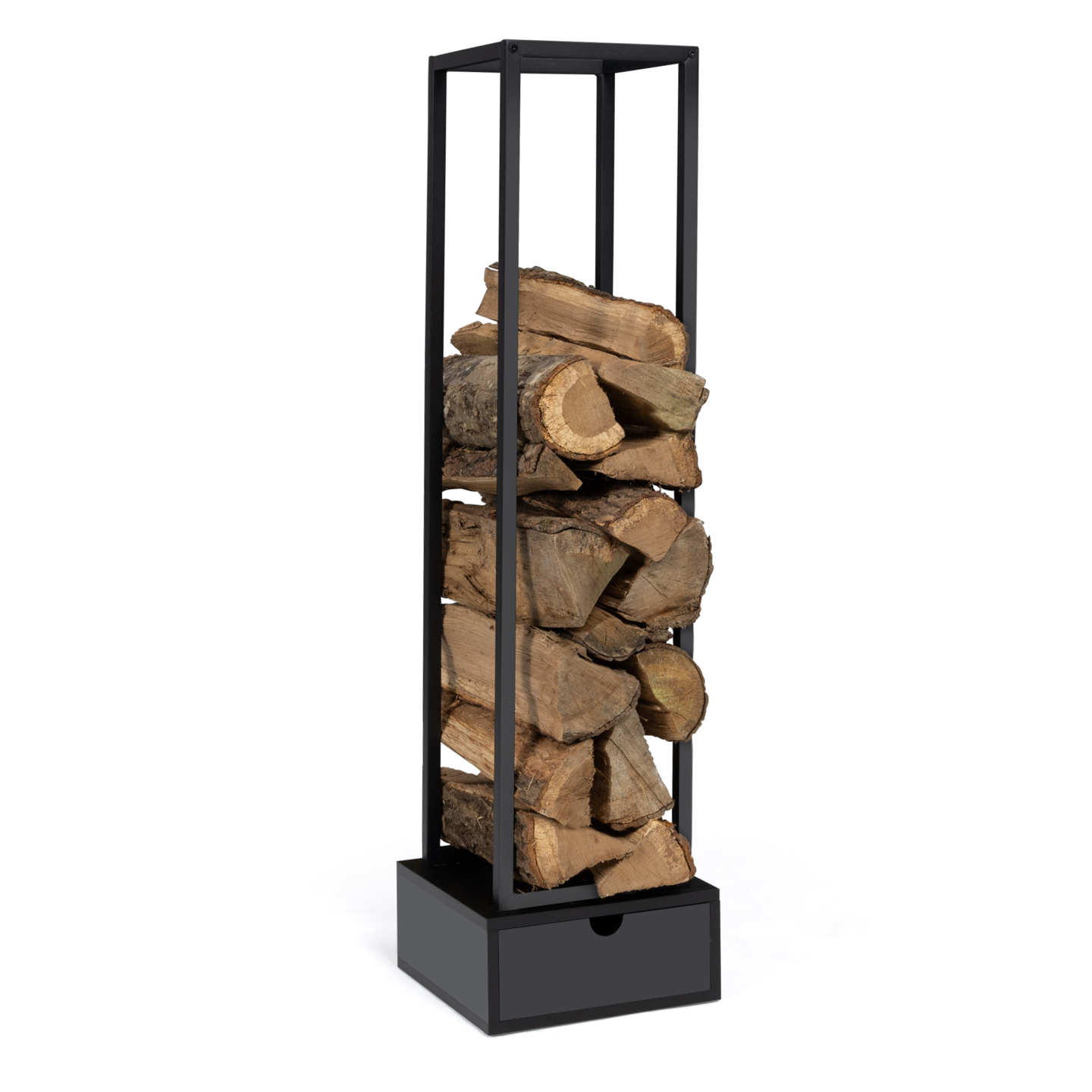 Range bûches vertical acier noir H. 125 CM avec tiroir pour cheminée - Image 2