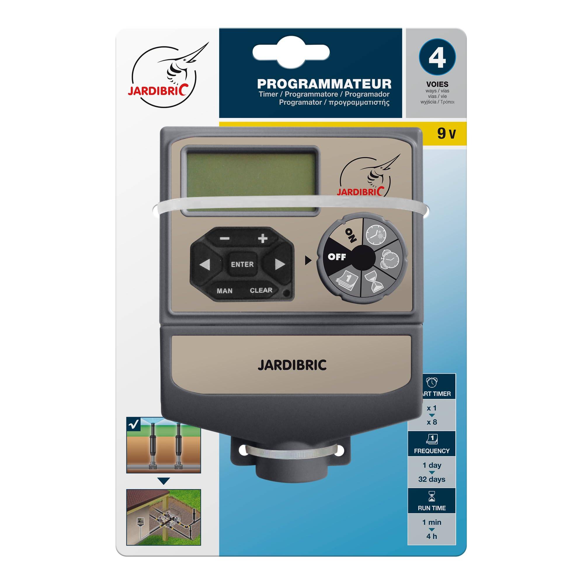 Jardibric - Jardibric - Programmateur Arrosage 9V 4 Voies - 2 Programmes Indépendants Multi-Zones Électrovanne - Imagen 8
