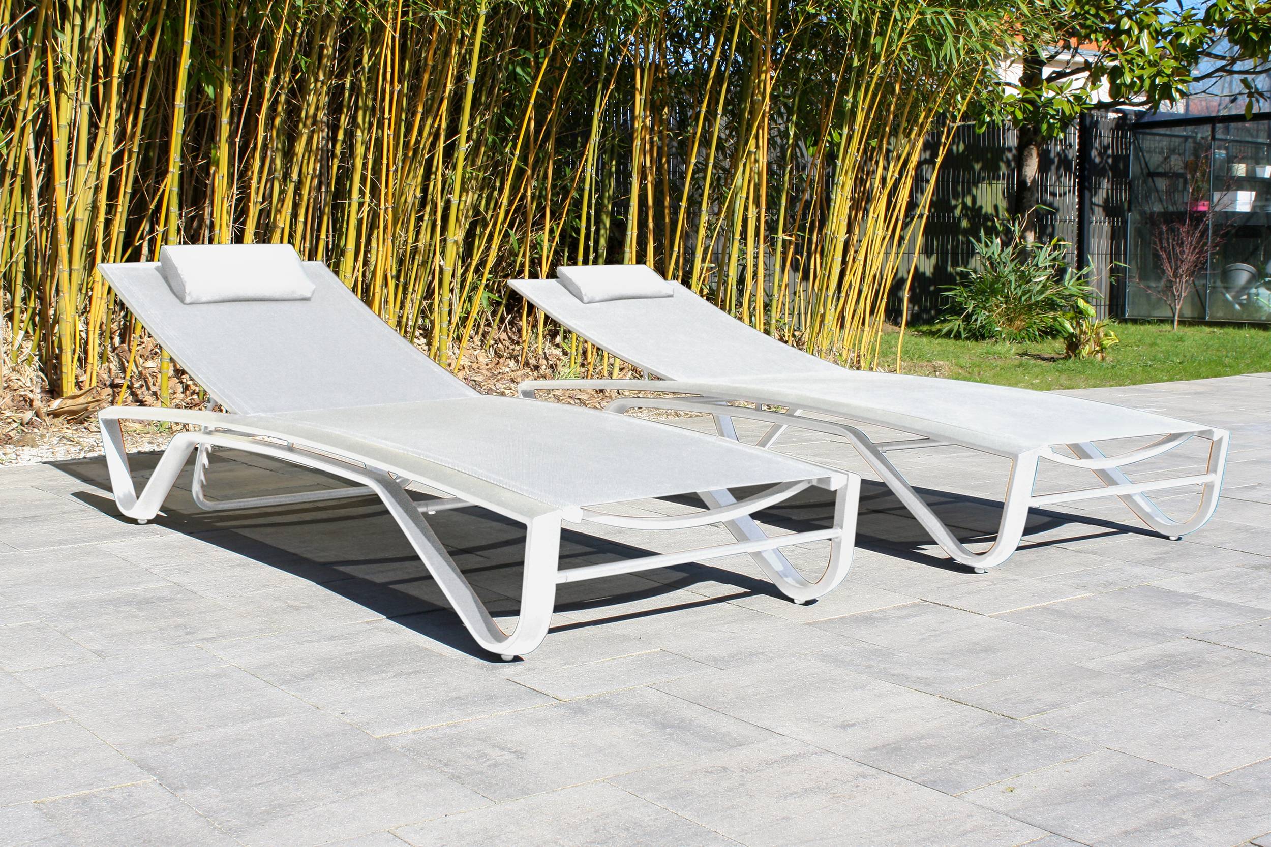 Paris Garden - Lot de 2 bains de soleil FIGARI en aluminium et textilène blanc - PARIS GARDEN - Imagen 1