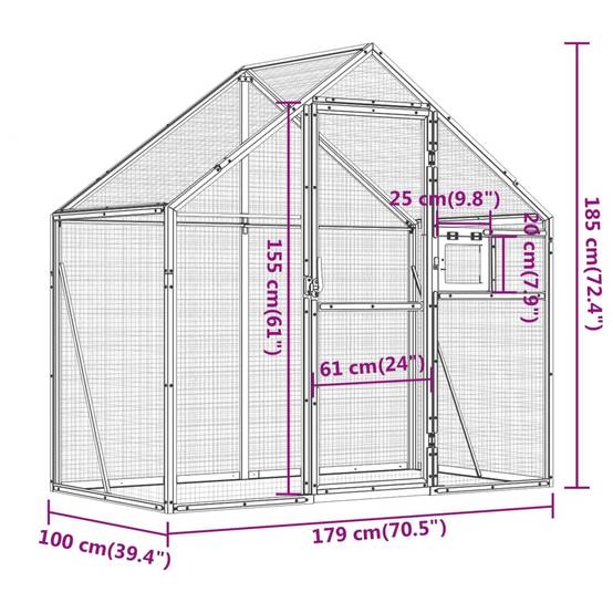Volière Extérieure Aluminium Robuste Sécurité Jardin Argent 179x100cm - ComfortXL Outdoor Living - Image 7