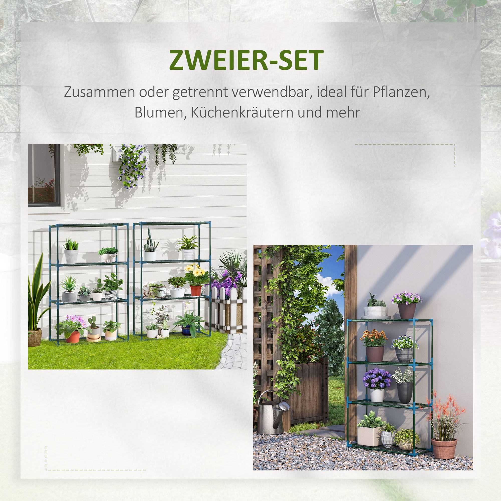 Étagère à plantes Outsunny lot de 2 4 étagères utilisables ensemble ou séparément acier vert 70 x 27 x 110 cm - Image 6