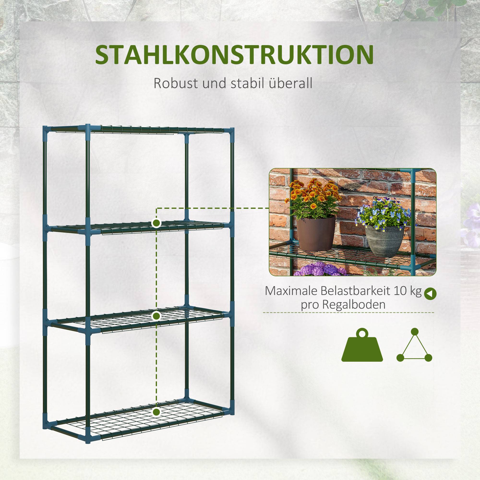Étagère à plantes Outsunny lot de 2 4 étagères utilisables ensemble ou séparément acier vert 70 x 27 x 110 cm - Image 8