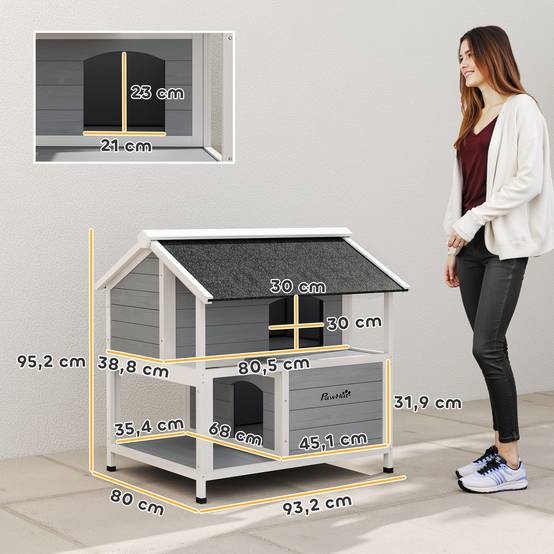 Sans Marque - Niche d'extérieur pour chat, abri pour chat d'extérieur, imperméable, toit à charnières, bois d'épicéa, 80 x 93 x 95 cm, gris - Image 5
