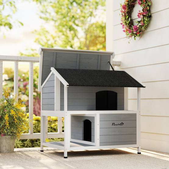 Sans Marque - Niche d'extérieur pour chat, abri pour chat d'extérieur, imperméable, toit à charnières, bois d'épicéa, 80 x 93 x 95 cm, gris - Image 10