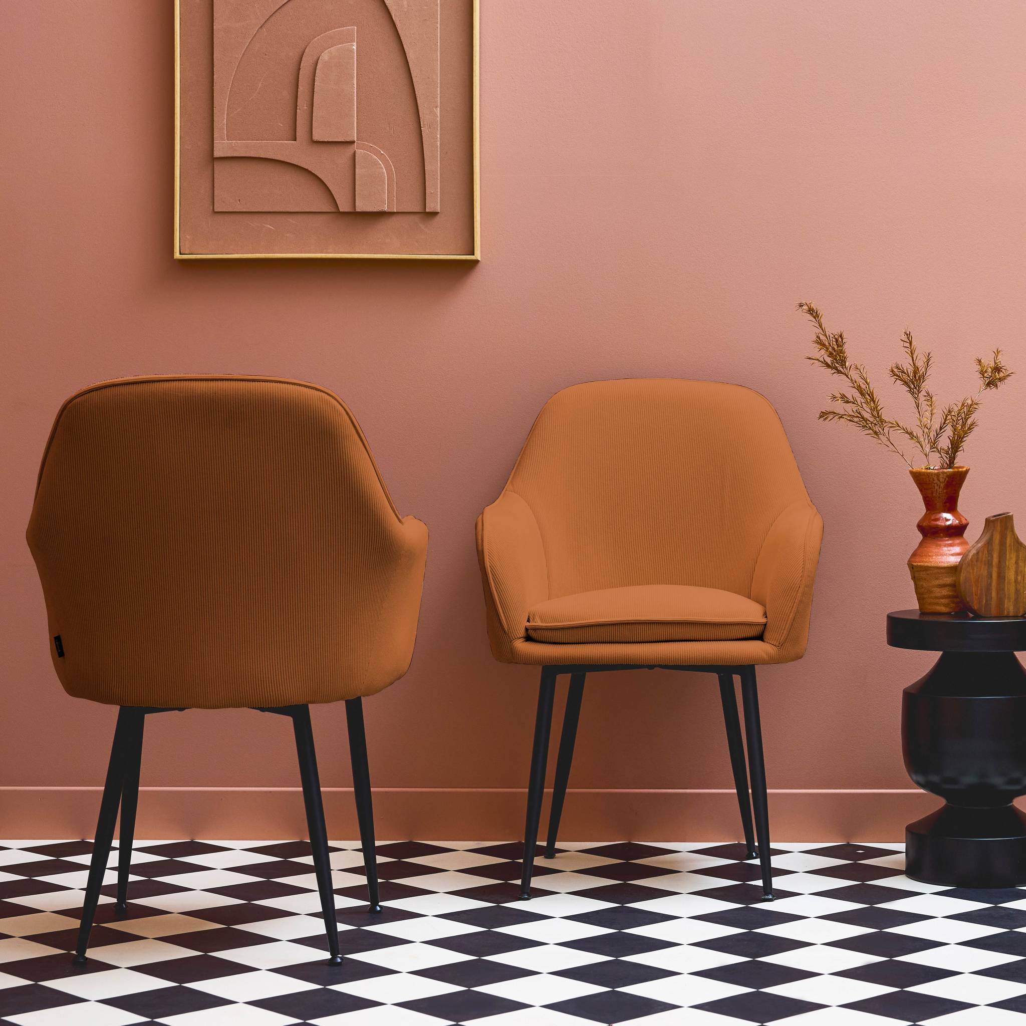 Lot de 2 fauteuils en velours côtelé camel et pieds en métal noir mat. L 57 x P 59 x H 84.5 | sweeek - Image 3