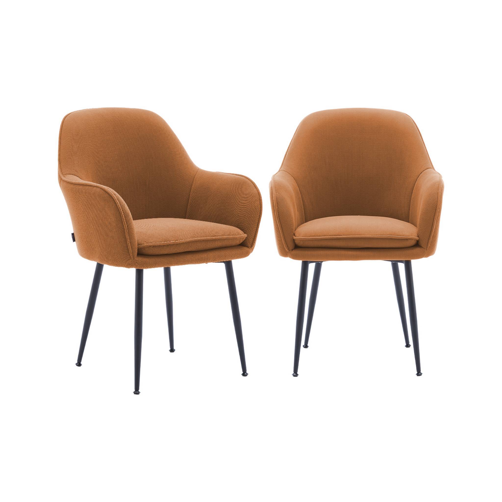 Lot de 2 fauteuils en velours côtelé camel et pieds en métal noir mat. L 57 x P 59 x H 84.5 | sweeek - Image 2