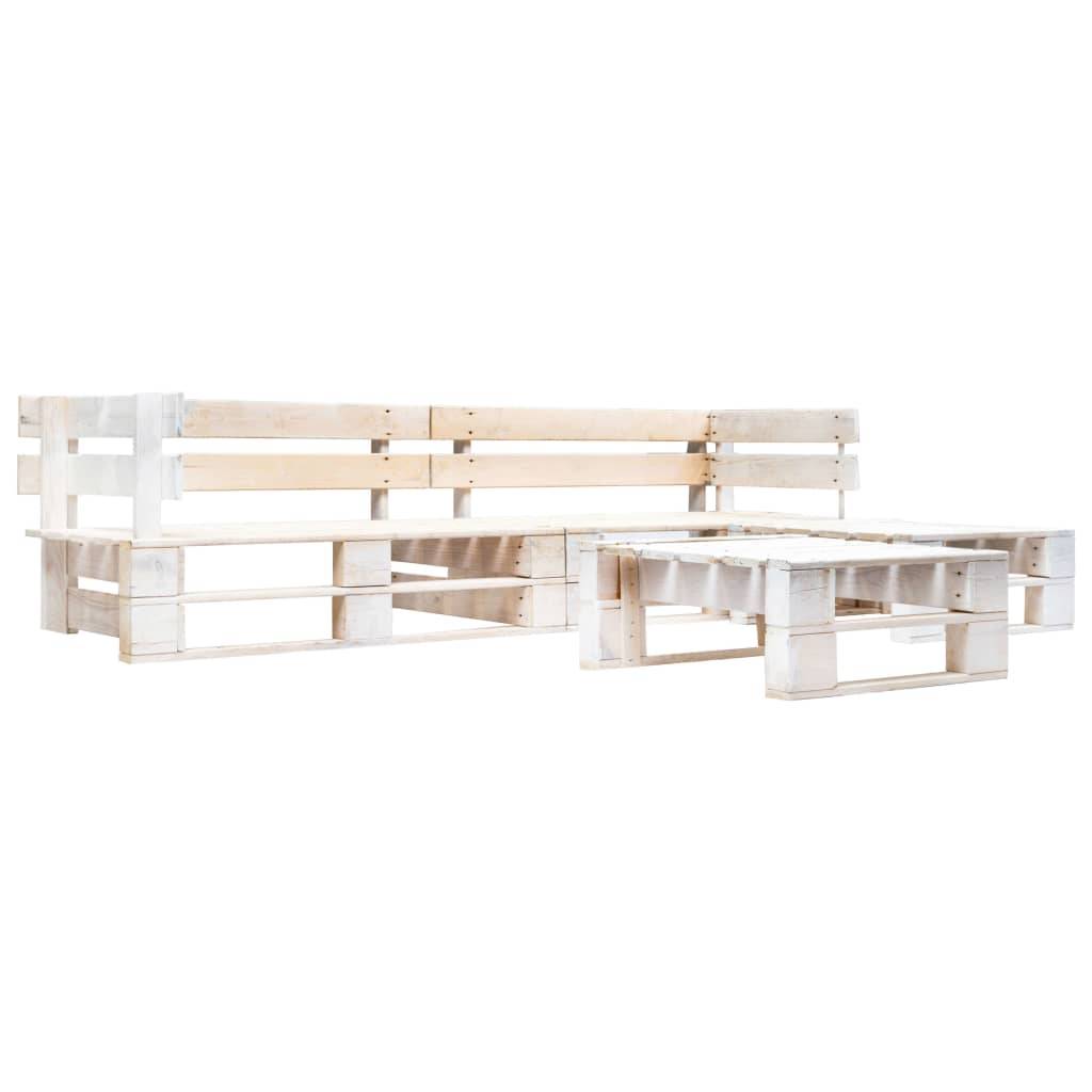 Salon de jardin meuble d'extérieur ensemble de mobilier palette 4 pièces bois blanc