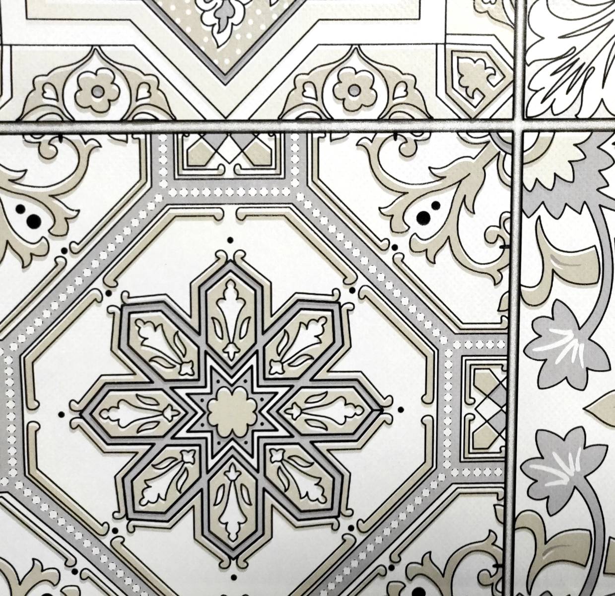 Nappe Composition PVC Base Polyester Anti-taches Mosaïque Gris Taille 140X220 CM - Image 2