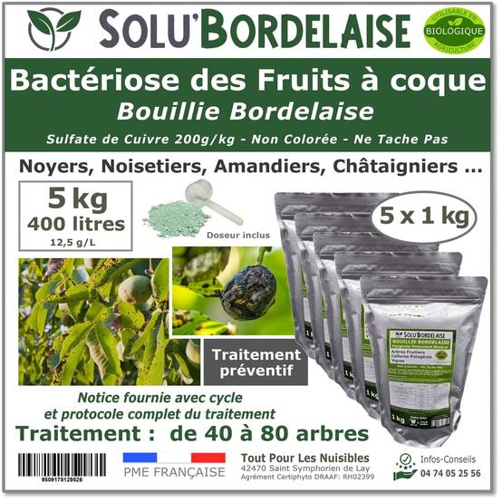 Solu'Bordelaise - 5 kg de Bouillie Bordelaise - Bactériose des Fruits à coque - Utilisable Agriculture Biologique - 5 Sachets Refermable de 1 kg - Image 1