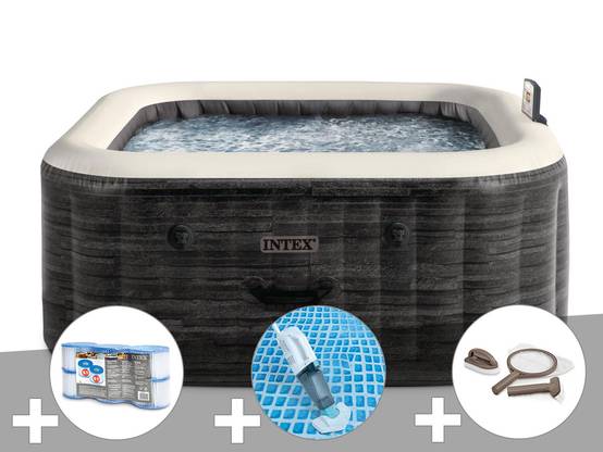Kit spa gonflable Intex PureSpa Ardoise carré Bulles 4 places + 6 filtres + Aspirateur + Kit d'entretien