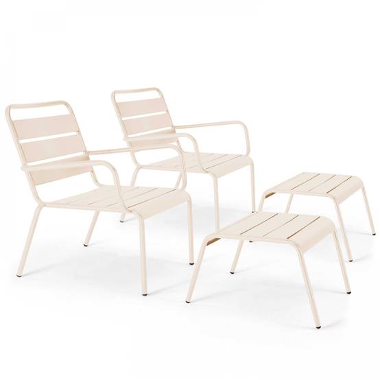 Oviala - Lot de 2 fauteuils relax avec repose-pieds en métal ivoire Palavas - Oviala - Imagen 1