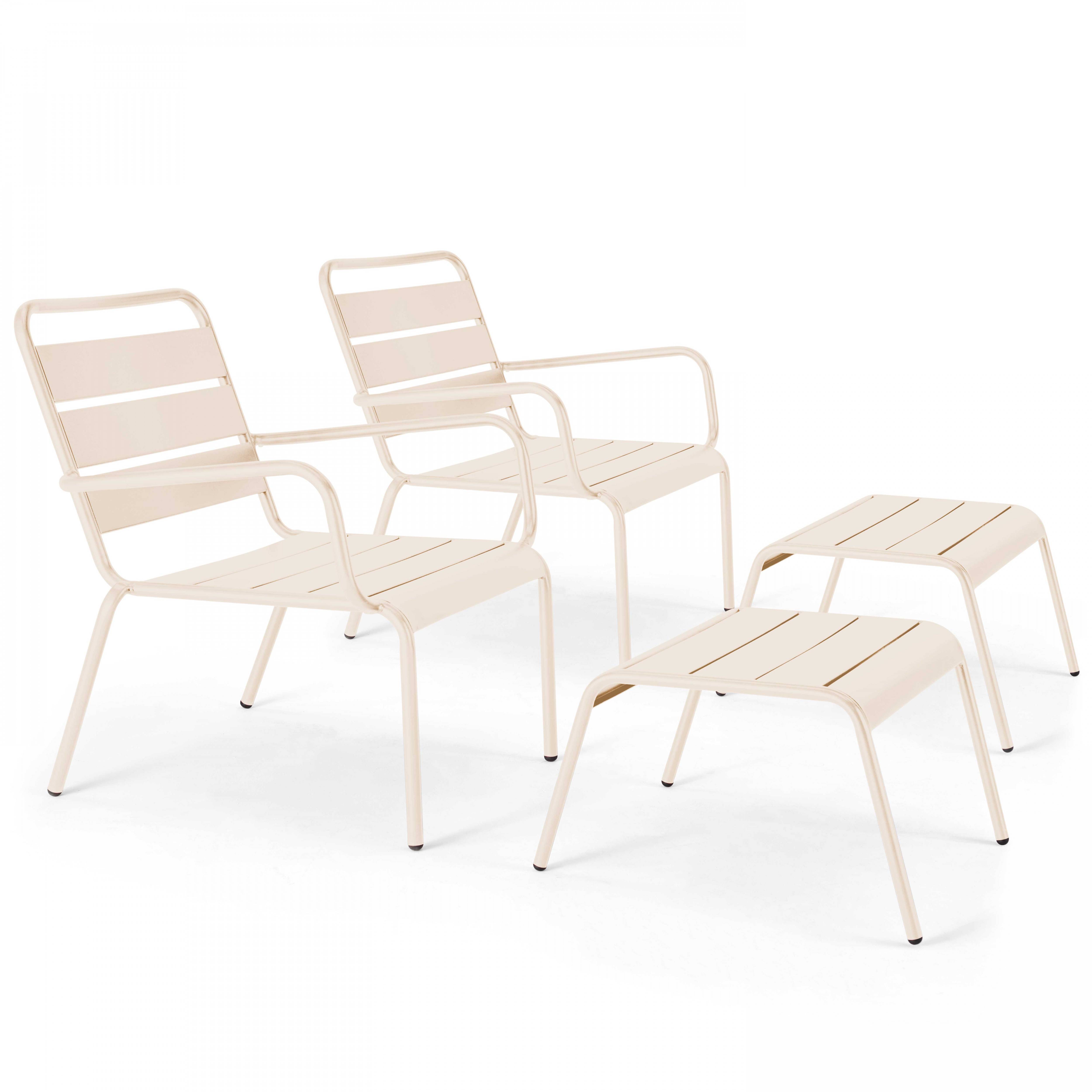 Oviala - Lot de 2 fauteuils relax avec repose-pieds en métal ivoire Palavas - Oviala - Imagen 1