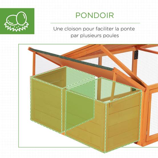 Poulailler avec pondoir bois orange 240 x 112.5 x 76 cm - PANGIVO - Image 9
