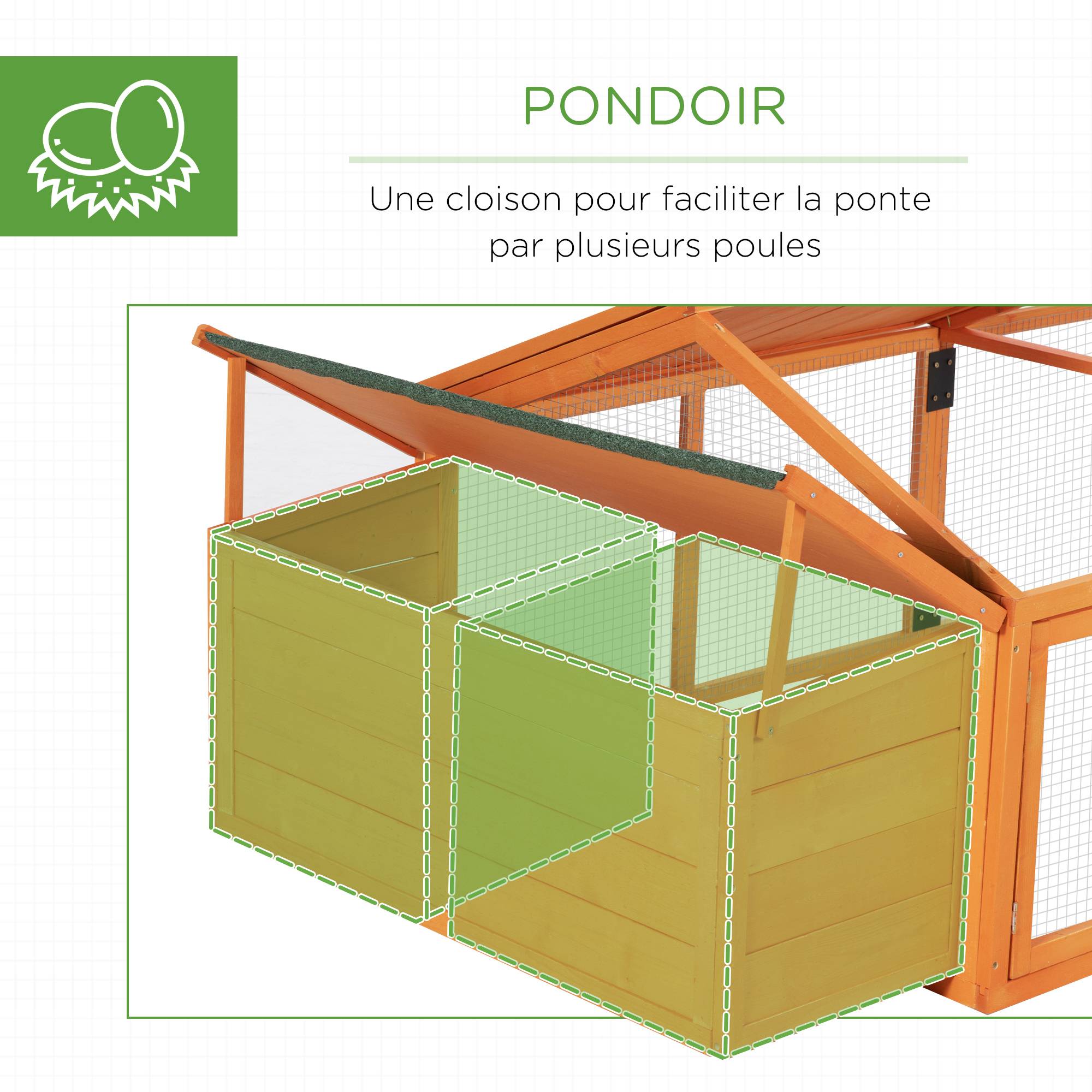 Poulailler avec pondoir bois orange 240 x 112.5 x 76 cm - PANGIVO - Image 9