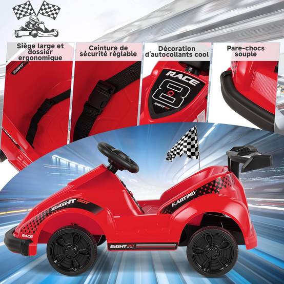 0 - Kart à pédales voiture pour enfants - ORYXEARTH - Rouge - 6V - Electrique - 4 roues - Image 6