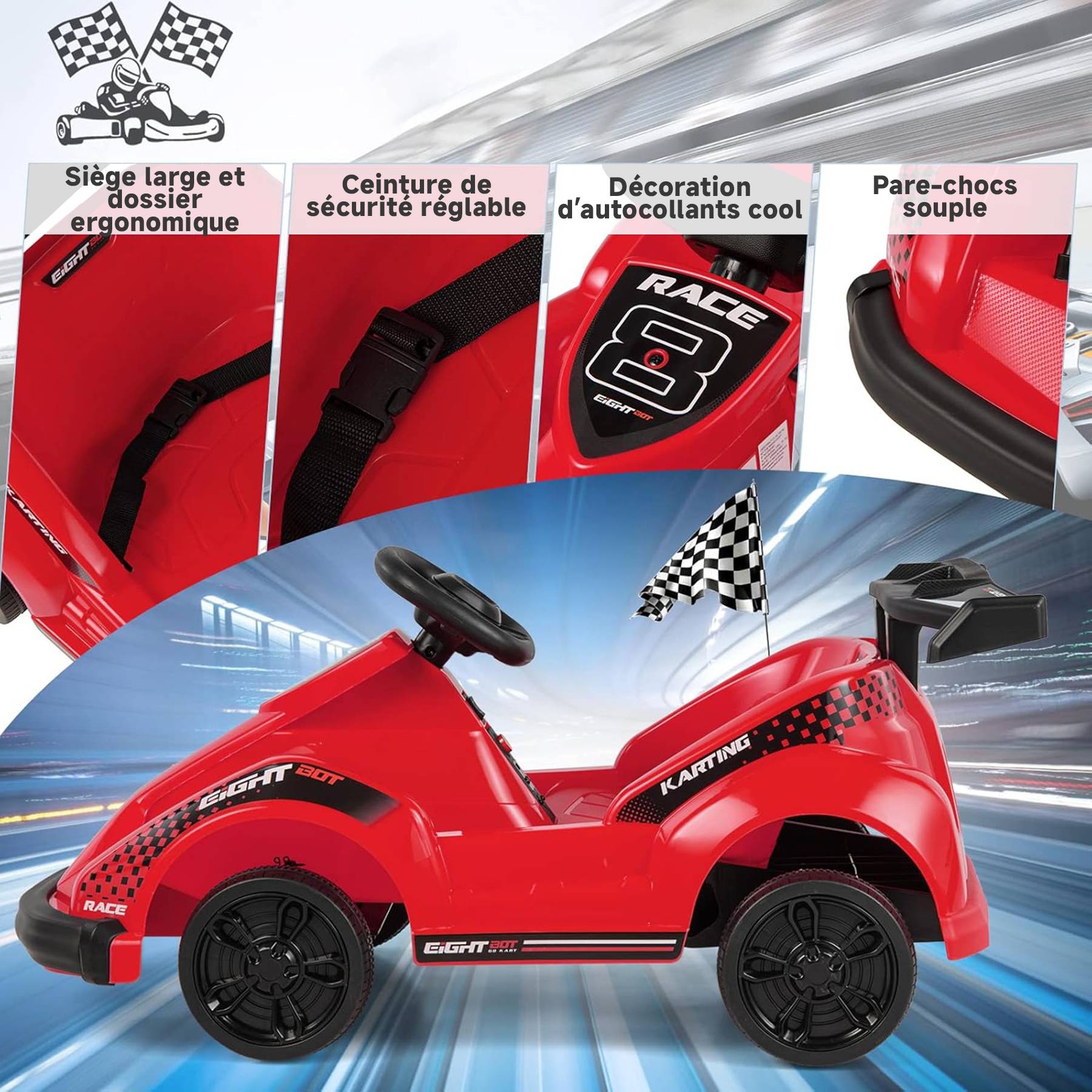 0 - Kart à pédales voiture pour enfants - ORYXEARTH - Rouge - 6V - Electrique - 4 roues - Image 6