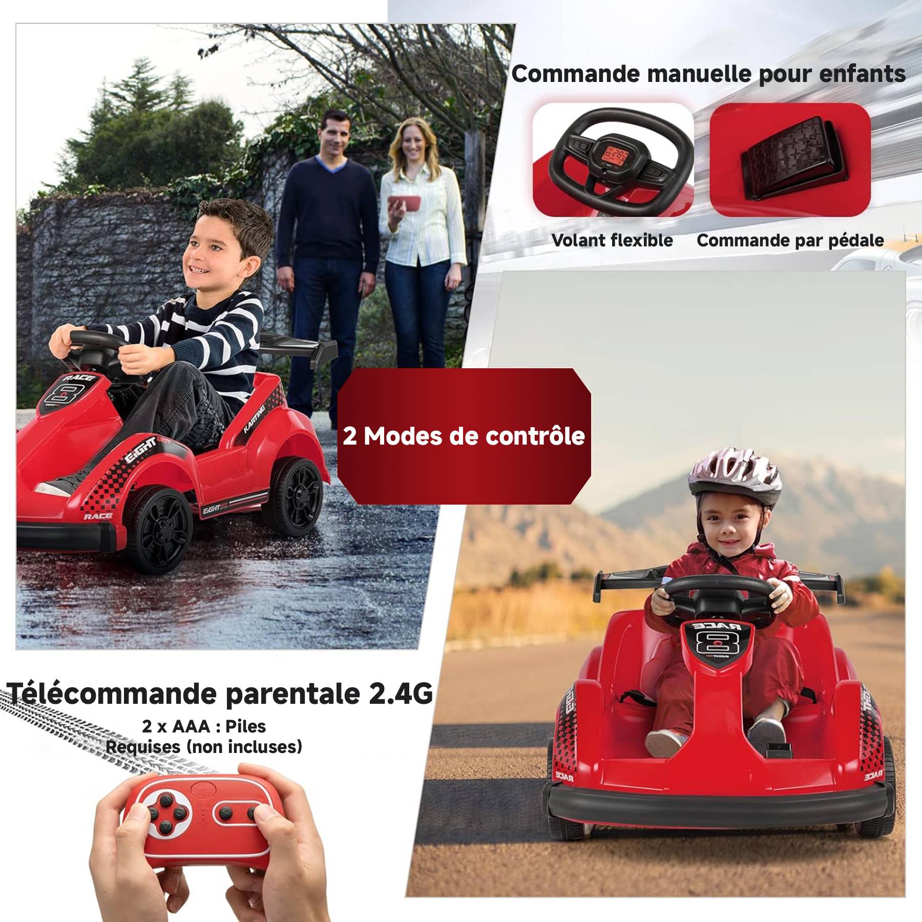 0 - Kart à pédales voiture pour enfants - ORYXEARTH - Rouge - 6V - Electrique - 4 roues - Image 3
