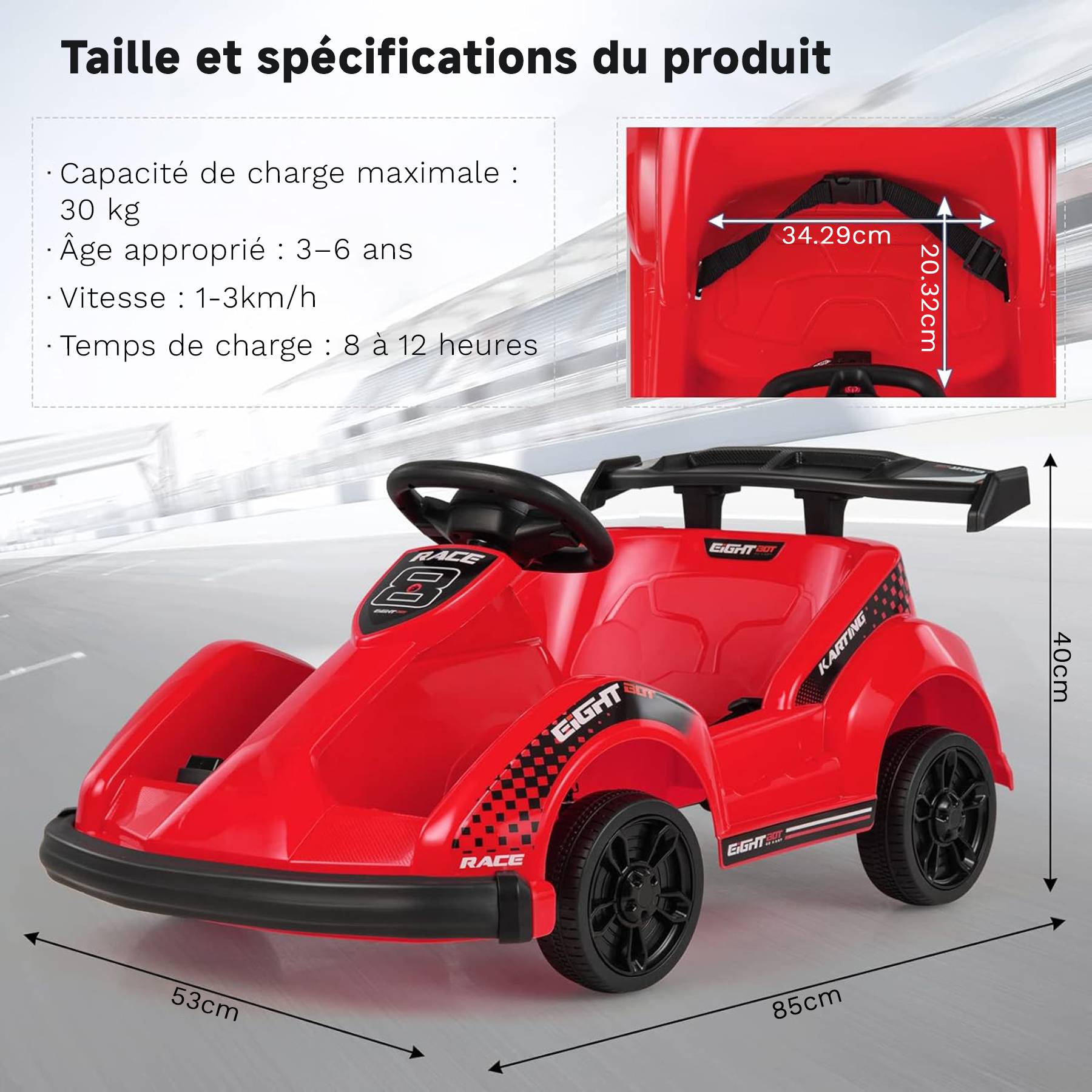 0 - Kart à pédales voiture pour enfants - ORYXEARTH - Rouge - 6V - Electrique - 4 roues - Image 9