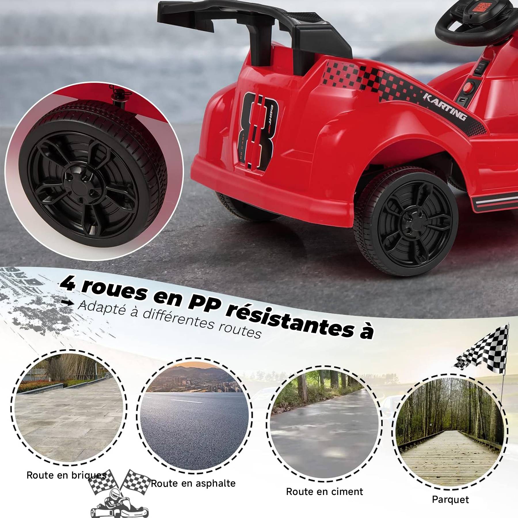 0 - Kart à pédales voiture pour enfants - ORYXEARTH - Rouge - 6V - Electrique - 4 roues - Image 7