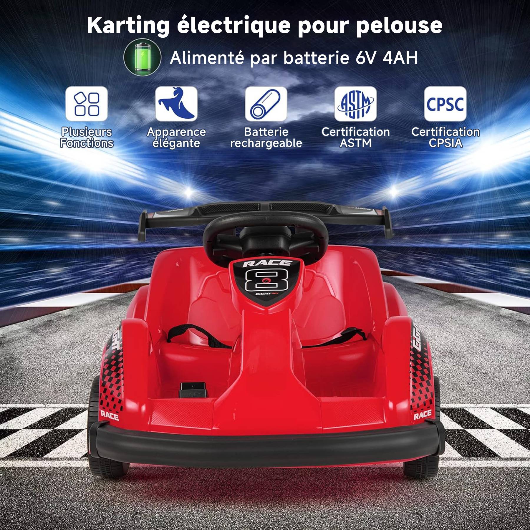 0 - Kart à pédales voiture pour enfants - ORYXEARTH - Rouge - 6V - Electrique - 4 roues - Image 8
