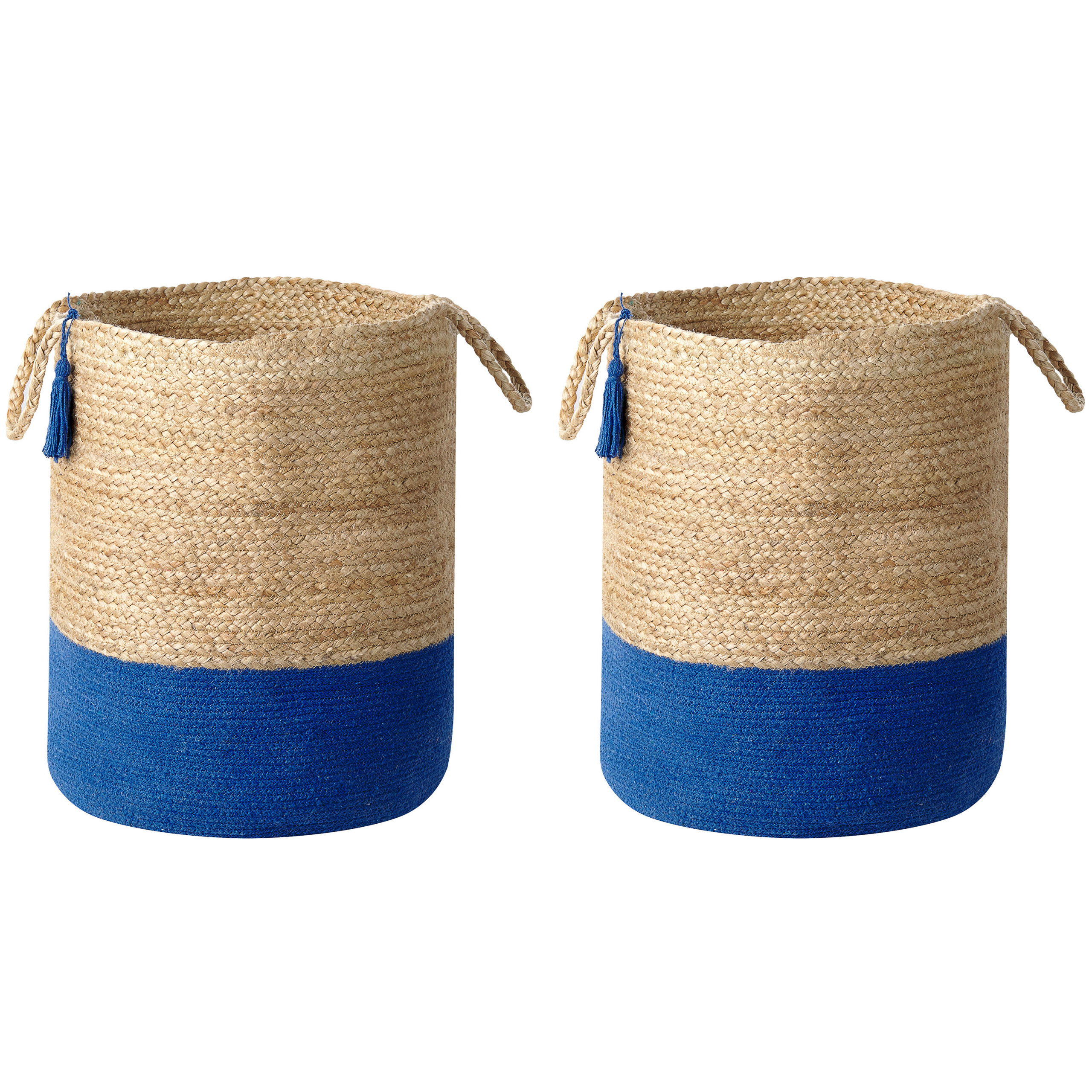 Beliani - Paniers Beige et Bleu Marine en Jute 50 cm Ronds Faits Main Rangement Intérieur pour Linge Facile à Entretenir Corbeilles Lot de 2 - Imagen 1