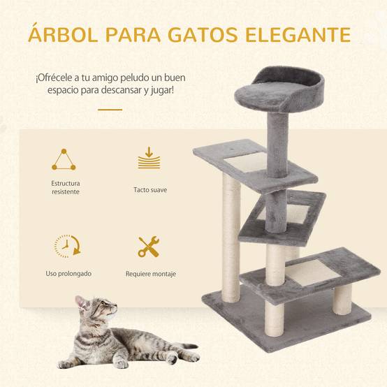 Arbre à Chat Design Spirale 100 cm avec Plateformes Griffoir en Sisal pour 3 Chats Gris Beige - ComfortXL Outdoor Living - Image 6