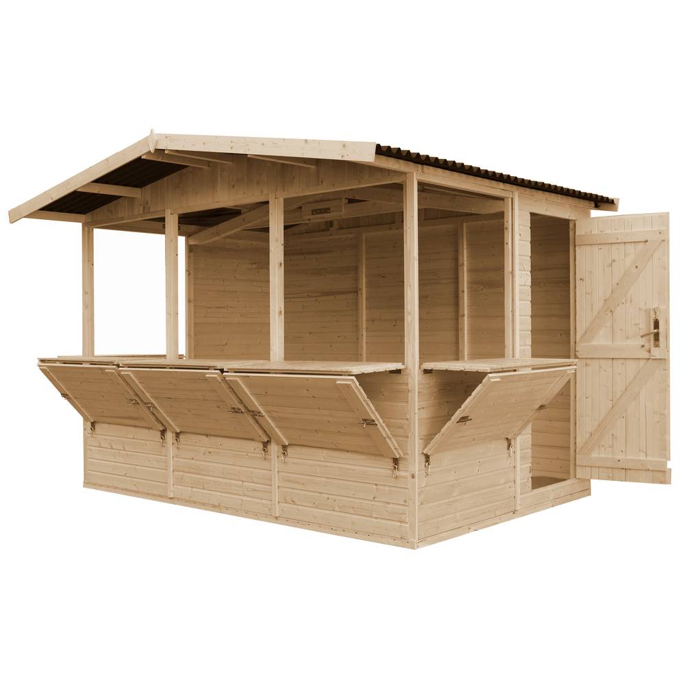 Timbela - Maison de jardin en boisH232x336x263 cm / 6 m² - Étal de marché en bois avec comptoir - 17 mm d’épaisseur - Timbela M150B - Image 3