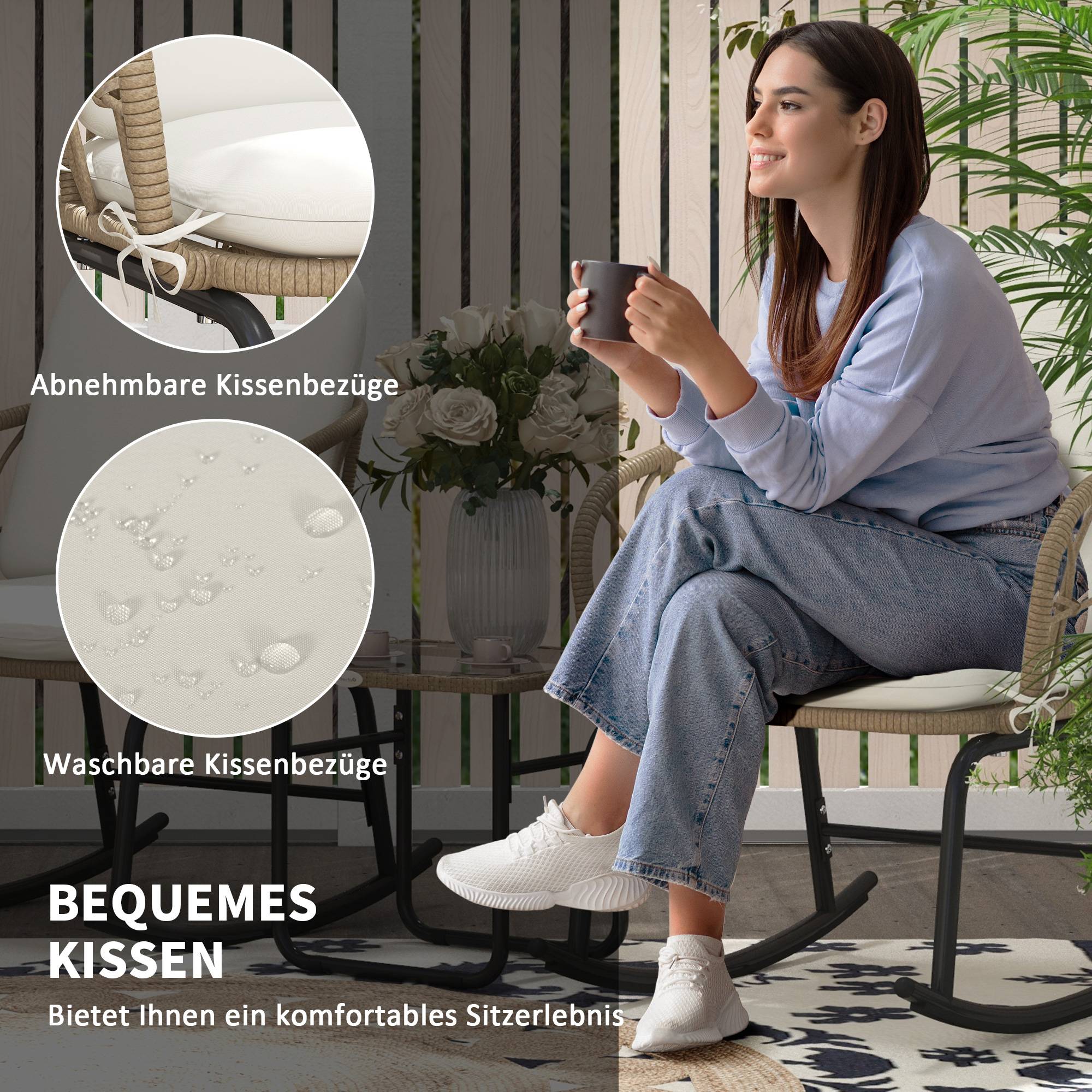 Ensemble balançoire bistro : style bohème, PE rotin, résistant à l'eau, crème - Image 4