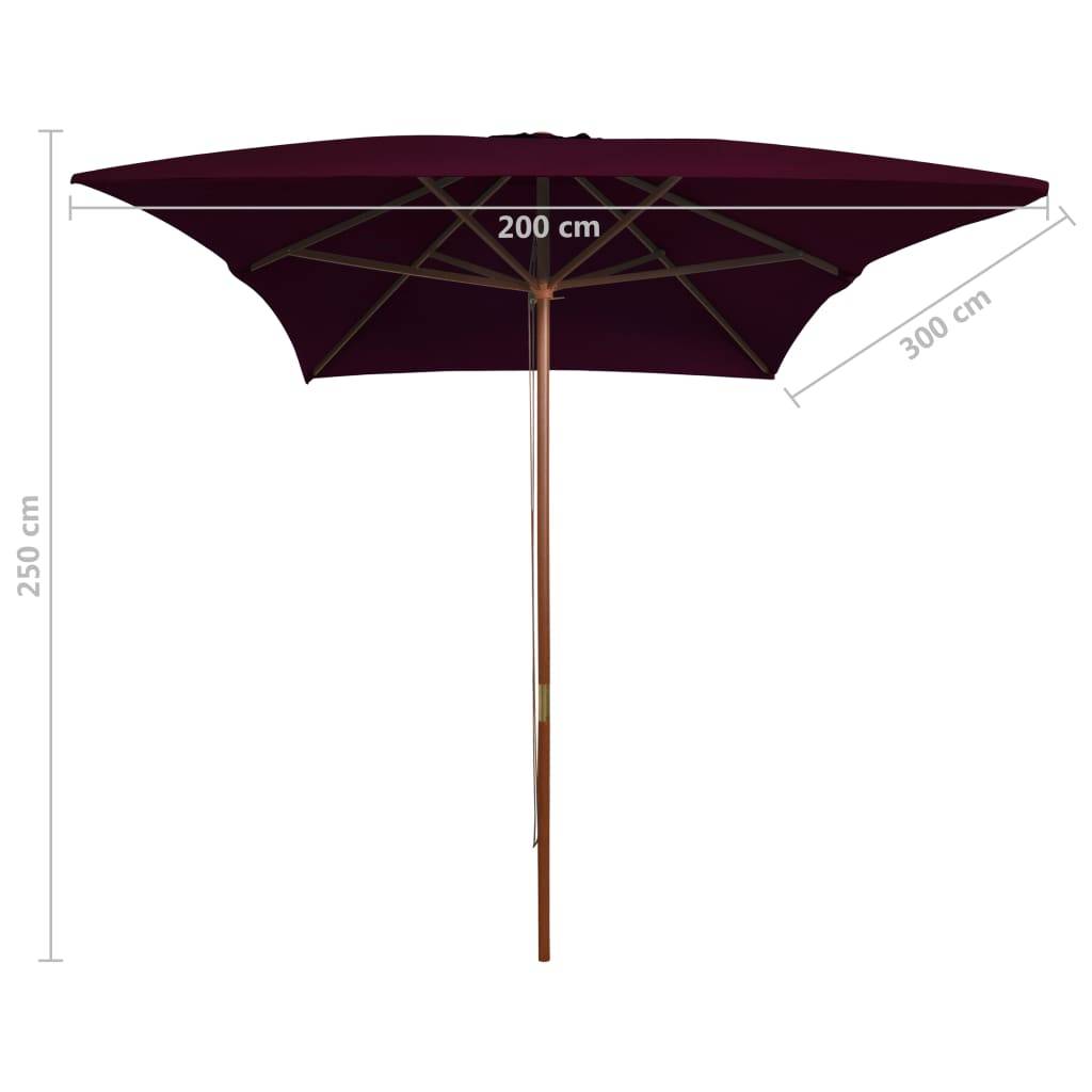 Helloshop26 - Parasol d'extérieur avec mât en bois 200 x 300 cm rouge bordeaux - Imagen 6