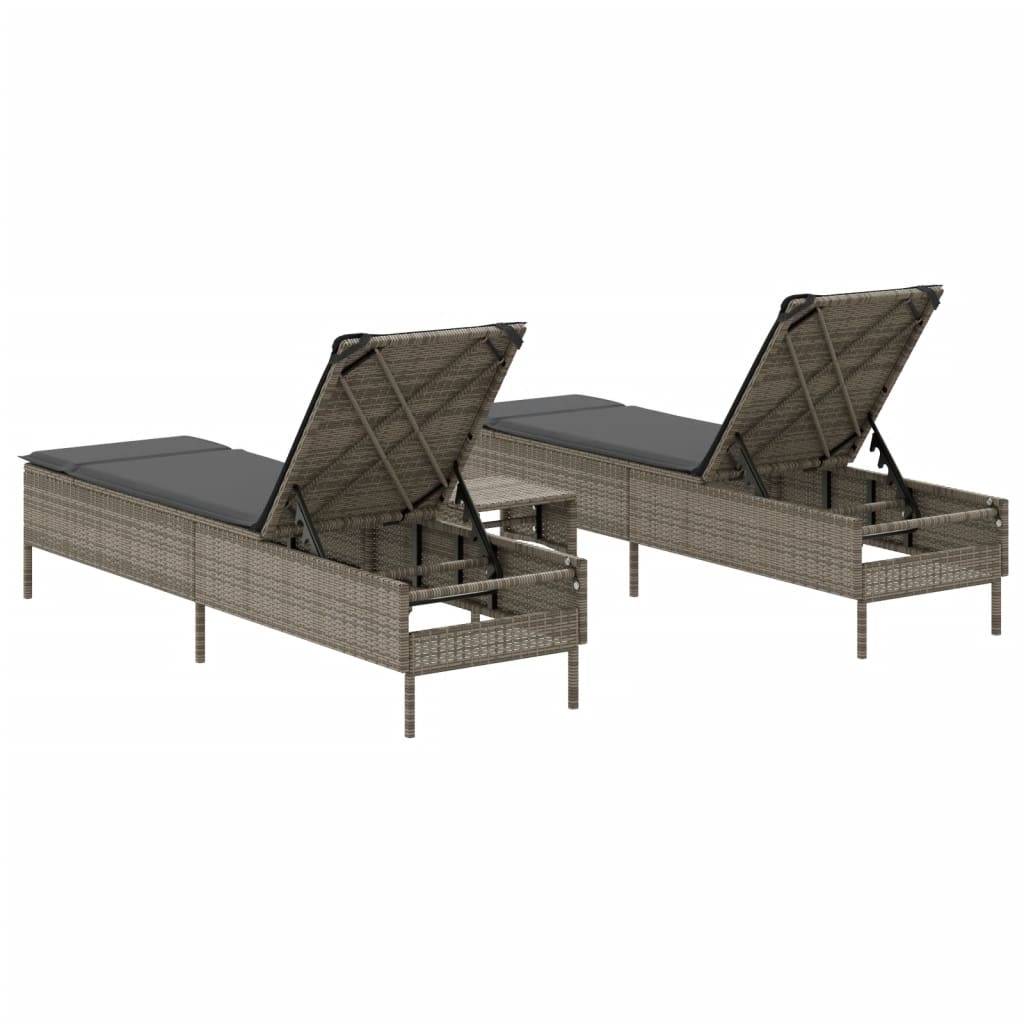 Vidaxl - Ensemble de chaises longues avec coussins 3 pcs gris poly rotin vidaXL 3284265 - Image 7