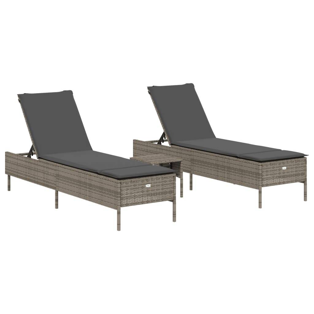 Vidaxl - Ensemble de chaises longues avec coussins 3 pcs gris poly rotin vidaXL 3284265 - Image 2