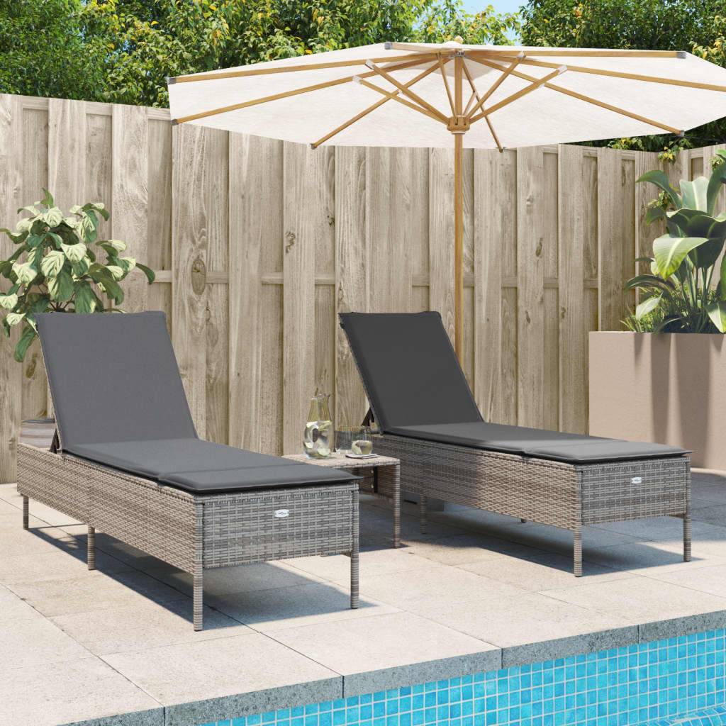 Vidaxl - Ensemble de chaises longues avec coussins 3 pcs gris poly rotin vidaXL 3284265 - Image 1