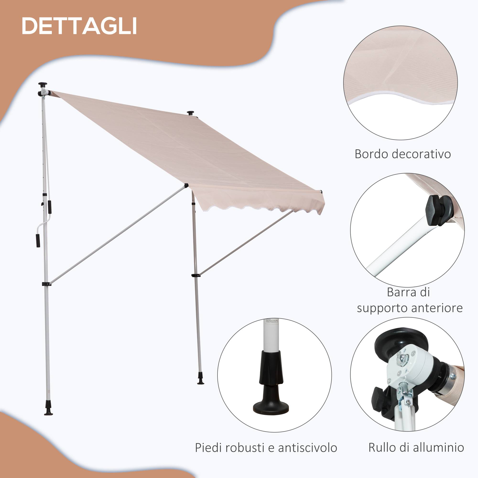 Store banne manuel extérieur aluminium polyester balcon hauteur réglable 2x1.5m beige - ComfortXL Outdoor Living - Image 9