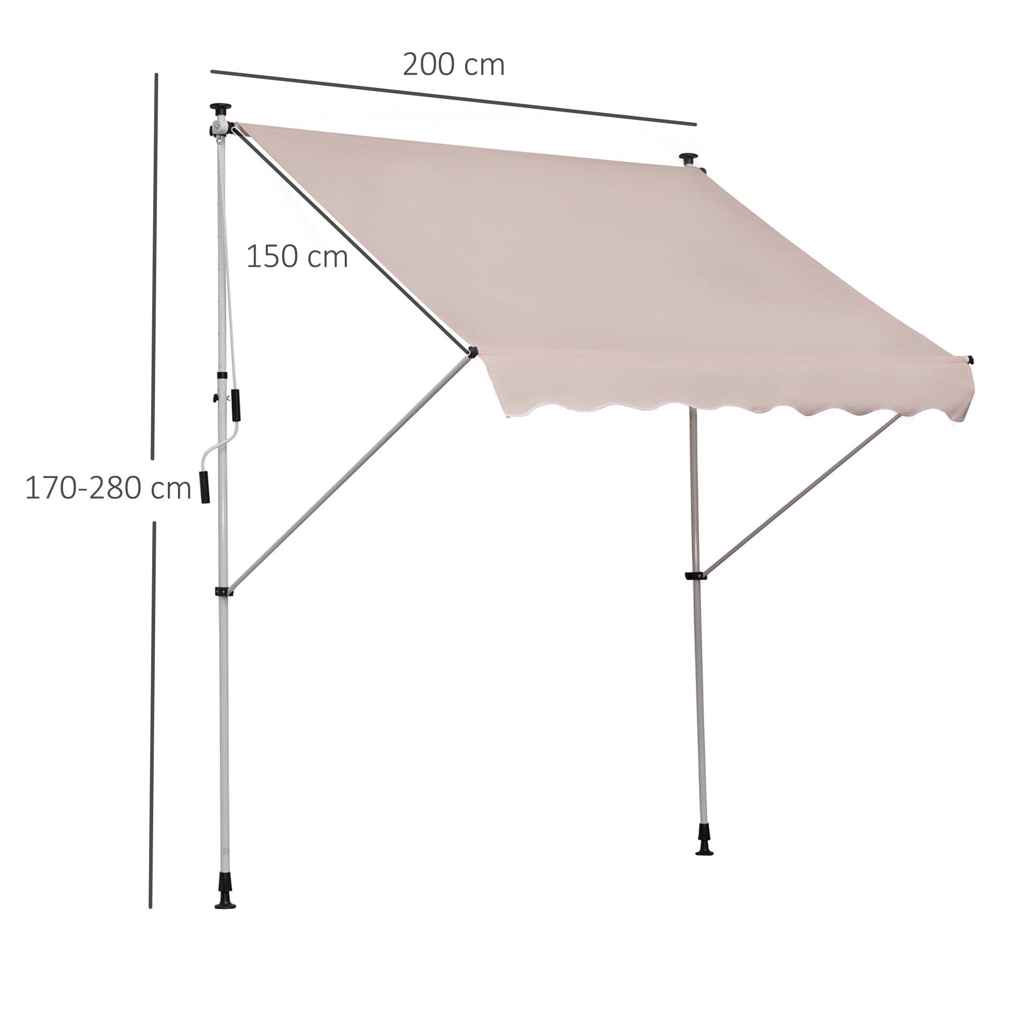 Store banne manuel extérieur aluminium polyester balcon hauteur réglable 2x1.5m beige - ComfortXL Outdoor Living - Image 5