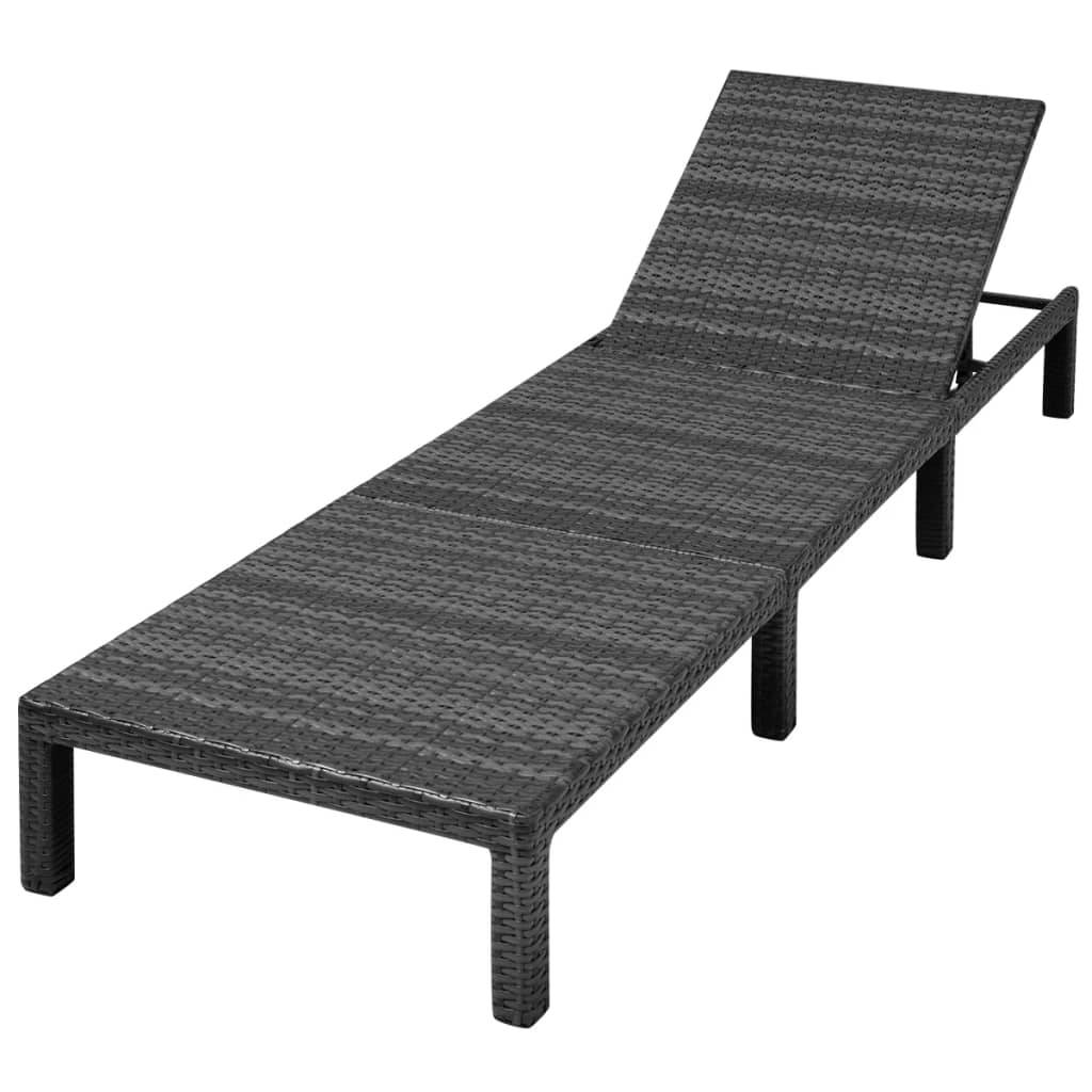 Helloshop26 - Transat chaise longue bain de soleil lit de jardin terrasse meuble d'extérieur avec coussin résine tressée noir - Imagen 5