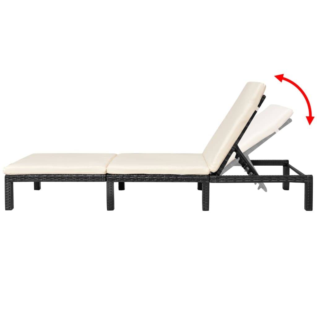 Helloshop26 - Transat chaise longue bain de soleil lit de jardin terrasse meuble d'extérieur avec coussin résine tressée noir - Imagen 3