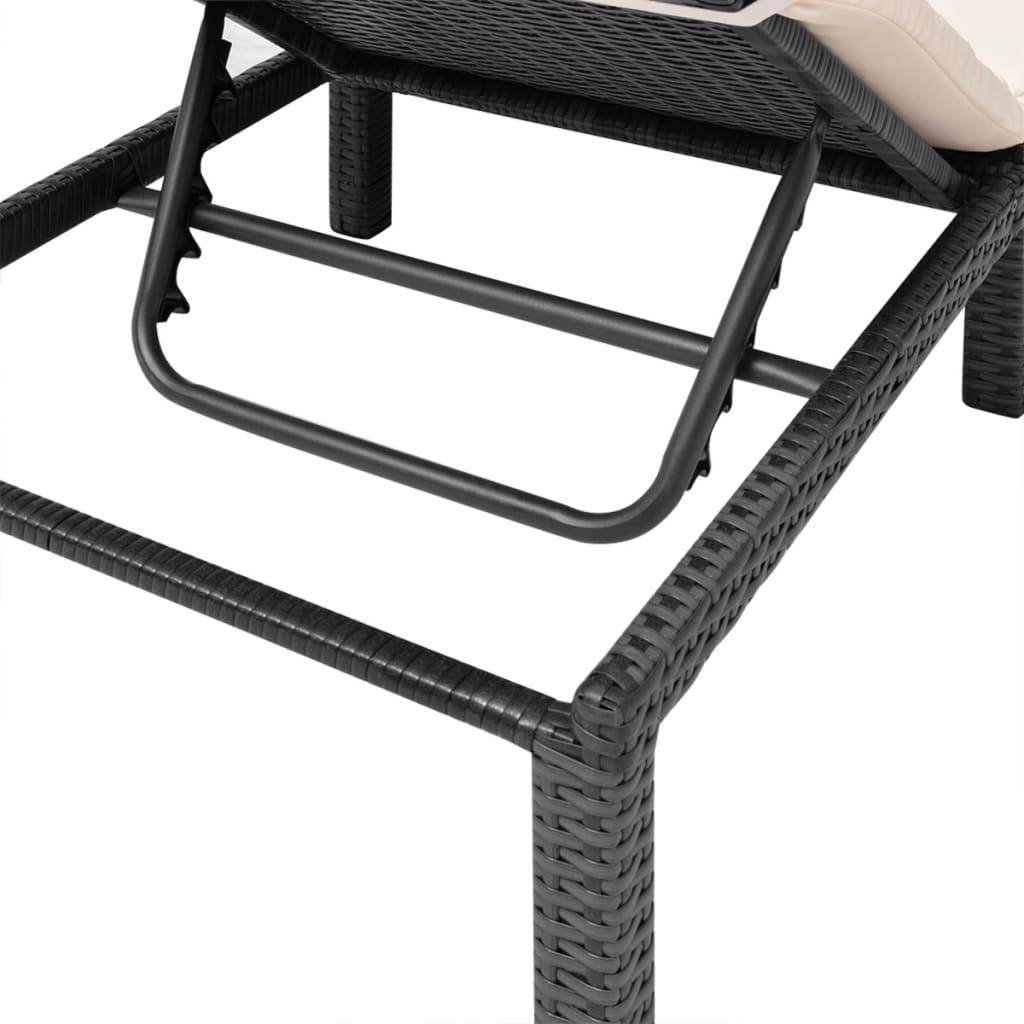 Helloshop26 - Transat chaise longue bain de soleil lit de jardin terrasse meuble d'extérieur avec coussin résine tressée noir - Imagen 6