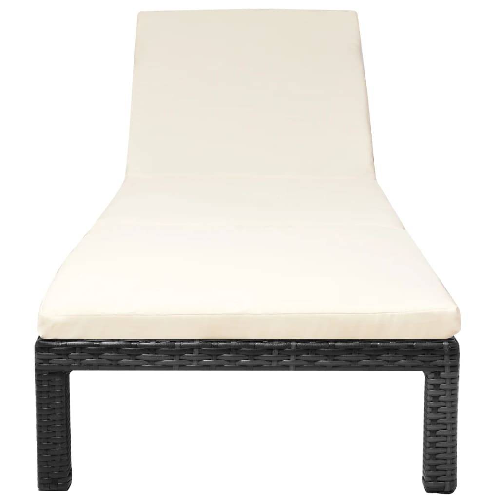 Helloshop26 - Transat chaise longue bain de soleil lit de jardin terrasse meuble d'extérieur avec coussin résine tressée noir - Imagen 2